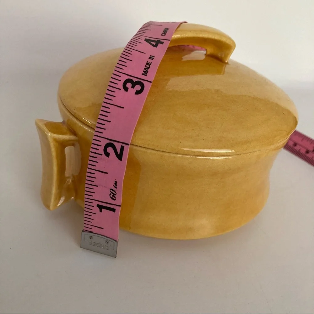 Small Vintage Yellow Ceramic Casserole Crock Trinket Dish